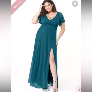 A-Line Pleated Mesh Floor-Length Dress Ink Blue